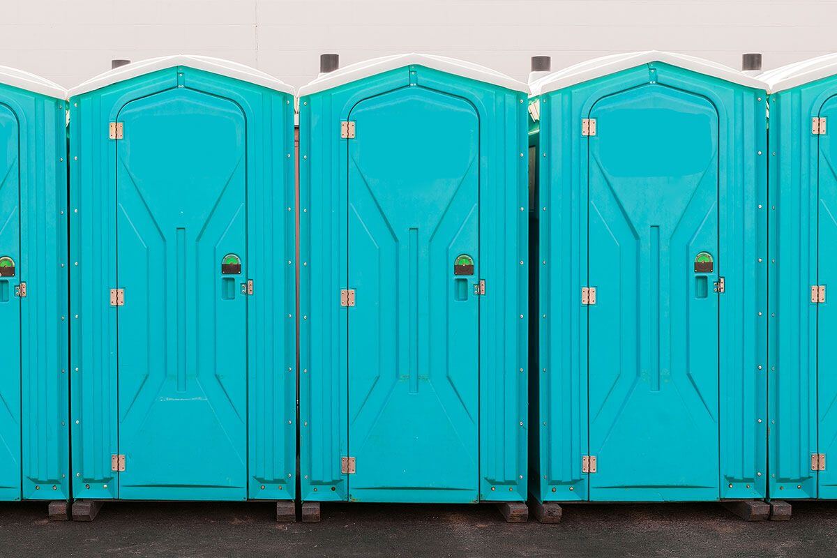 Industrial portable restroom units at a plant in Marysville, Ohio