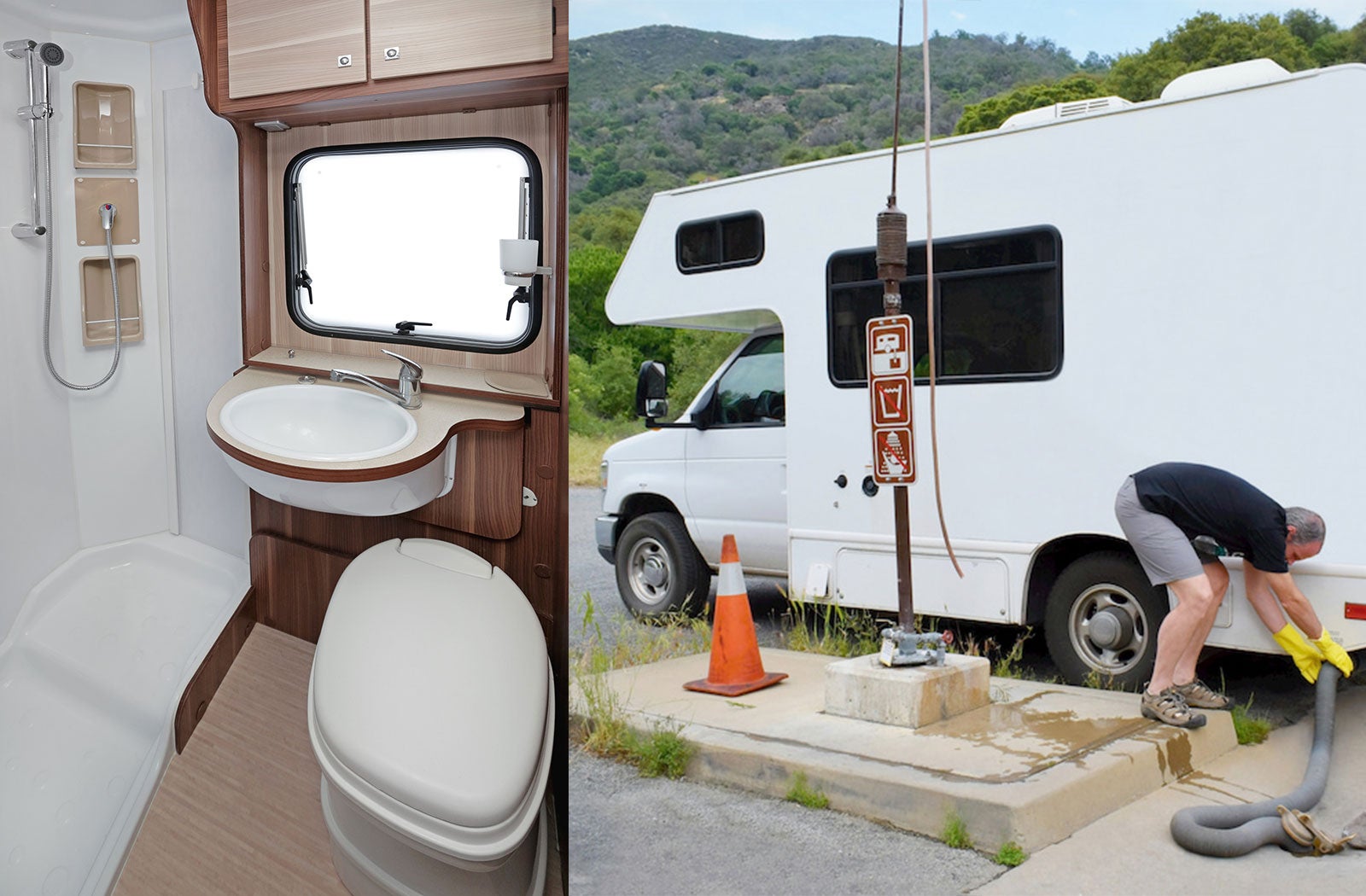 Portable RV/camper toilet and holding tank setup in Marysville, Ohio